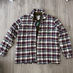 L.L. Bean Men's Plaid Shirt Jacket - Burgundy and Cream